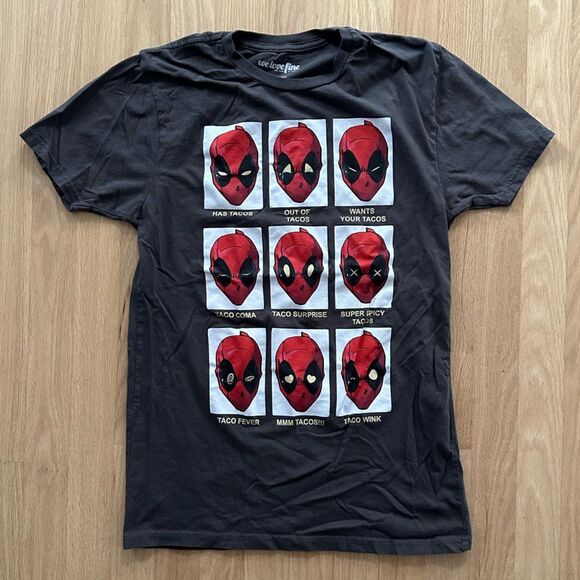 Marvel Deadpool Mens Taco Expressions Funny Charcoal Shirt Size Medium - Picture 1 of 5